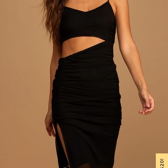 Lulus black ruched cut out body con dress - Picture 2 of 5